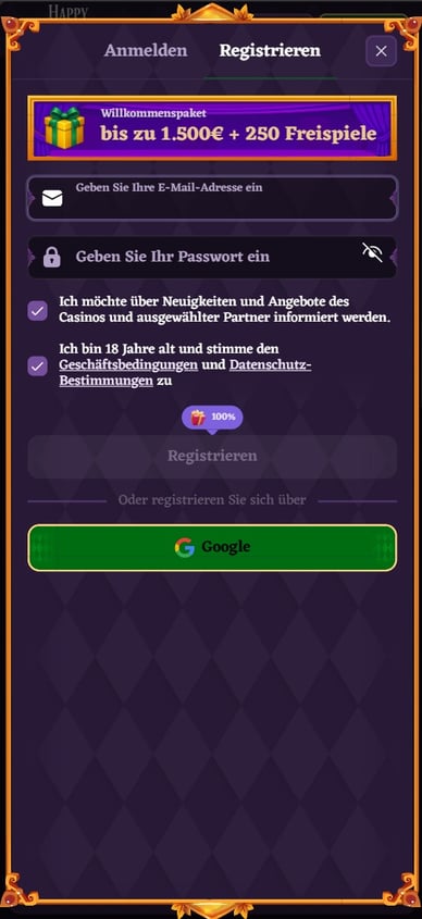 Registrierung im Casino Anmeldung HappyJokers Online Casino