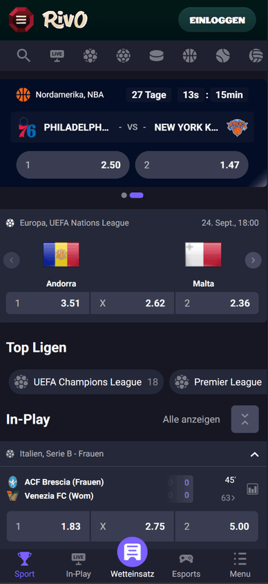 Sportwetten im Casino Sport im RivoCasino