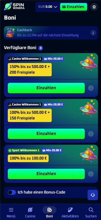 Willkommensbonus Spinwinera Casino