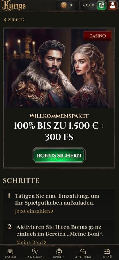 Willkommensbonus Casino Willkommenspaket Kyngs Online Casino