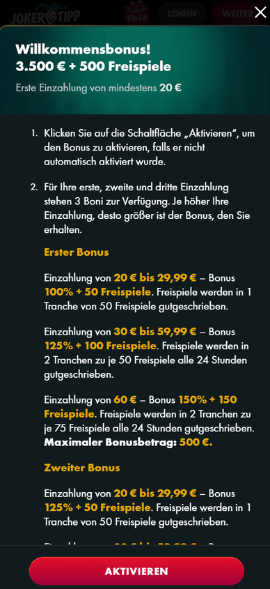 Willkommenboni im Casino Willkommenbonus im Joker Tipp Online Casino