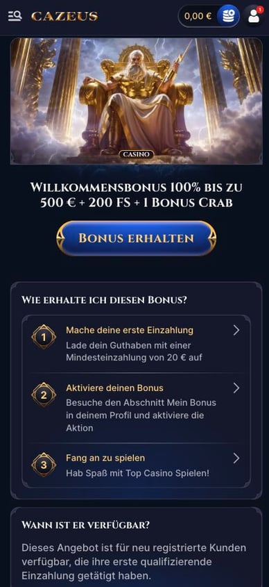 Willkommensangebot im Casino-Cazeus