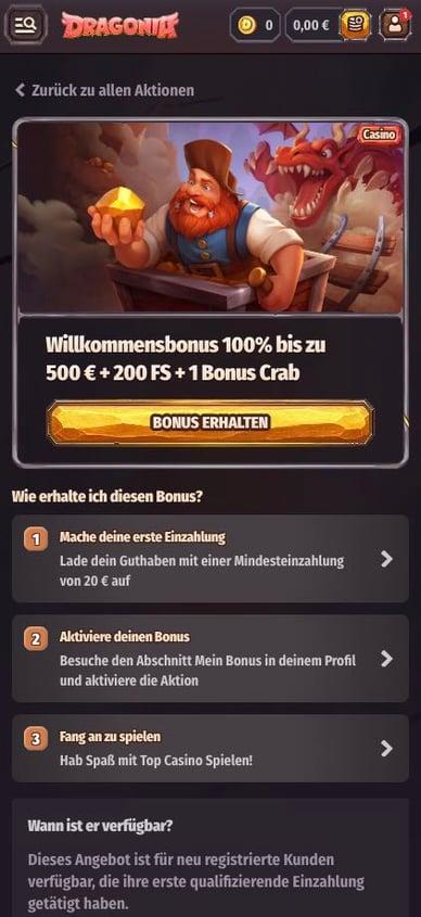 Willkommensbonus Casino Willkommensangebot Dragonia Online Casino