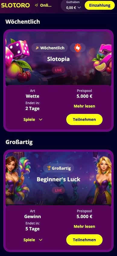 Turniere im Casino Slotoro Online Casino Turniere