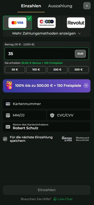 Einzahlungsmethoden Casino Goldzino Einzahlung