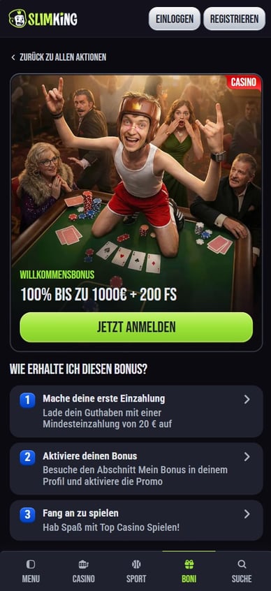 Willkommensbonus Casino Willkommenspaket SlimKing Online Casino