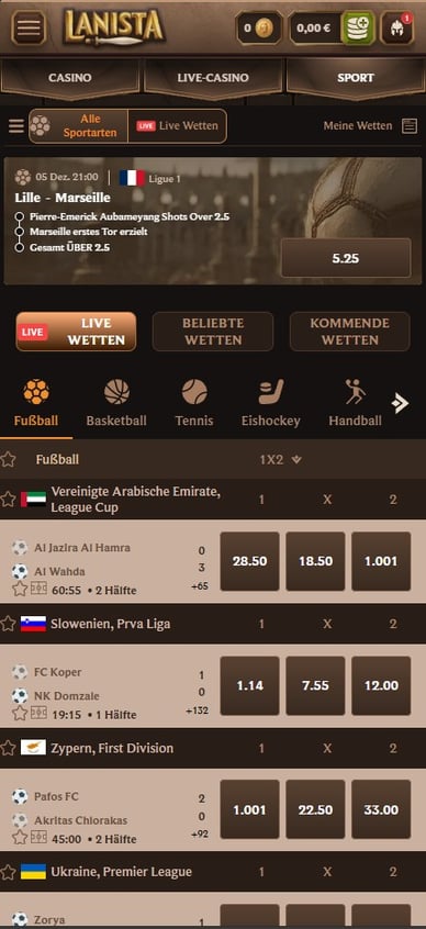 Sportwetten-Sektion Casino Sportwetten in Casino Lanista