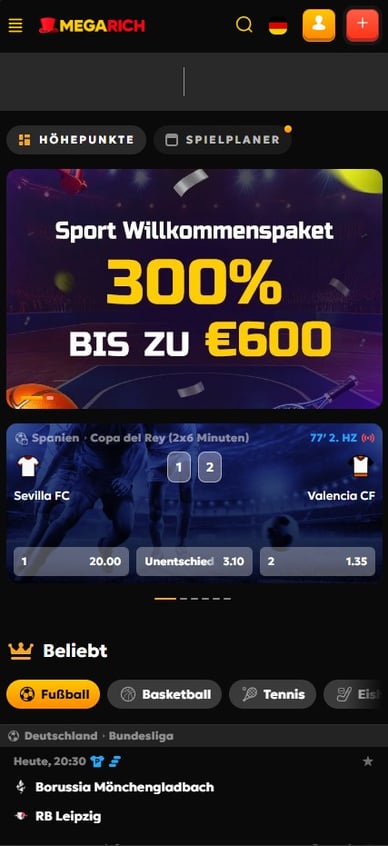 Sportwetten-Sektion Casino Sportwetten in Online Casino MegaRich