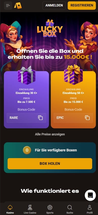 Spezial boni im Casino Lucky Box im Casino Slotlair