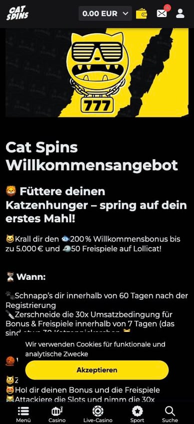 Willkommenbonus Paket im Casino Willkommensangebot Catspins Casino