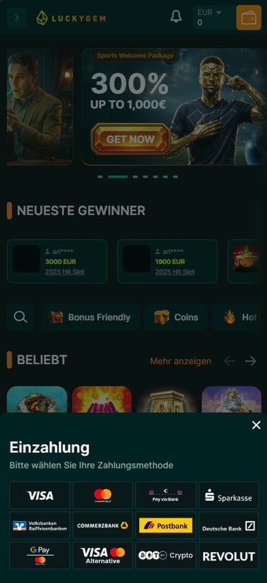 Einzahlungsmethoden Casino Einzahlungs in Luckygem Casino Online