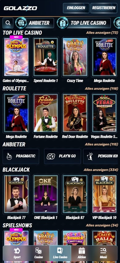 Casino Online mit Live Dealer Golazzo Live Casino