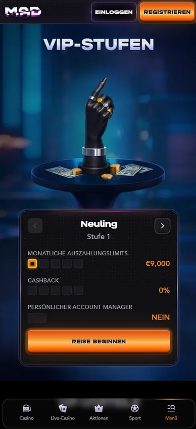 Vip System im Casino Vip Club im Online Mad Casino