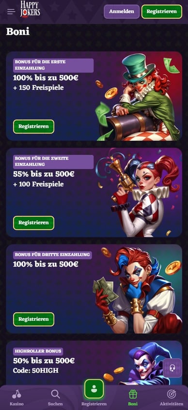 Bonuses im Casino Boni im HappyJokers Deutschland