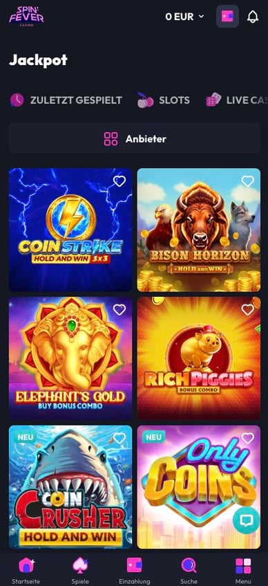 Jackpot-Spiele Casino SpinFever-Casino Jackpot-Spiele