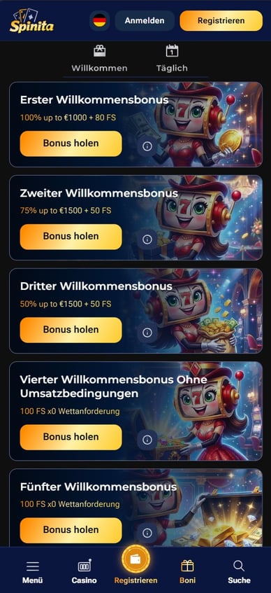 Boni im Casino Bonuses im Spinita Online Casino