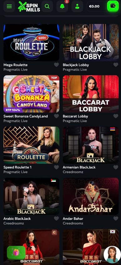 SpinMills Live Casino