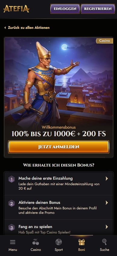 Willkommenboni im Casino Willkommensbonus im Atefia Online Casino