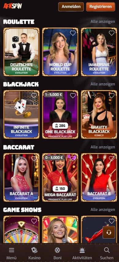 Afkspins Live Casino