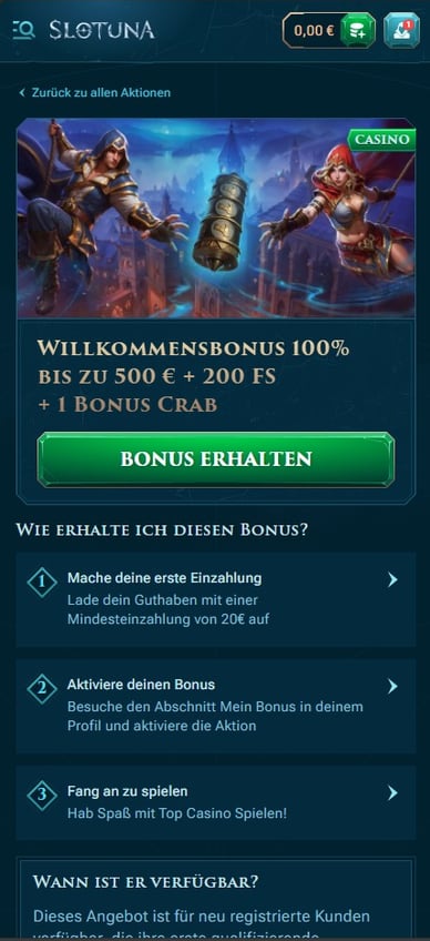 Willkommensbonus Casino Willkommensbonus Slotuna Сasino