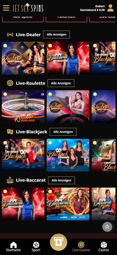 Casino Online mit Live Dealer JetSetSpin Live Casino