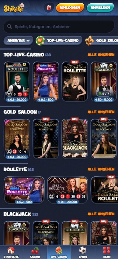 Casino Online mit Live Dealer Shikaka Live Casino