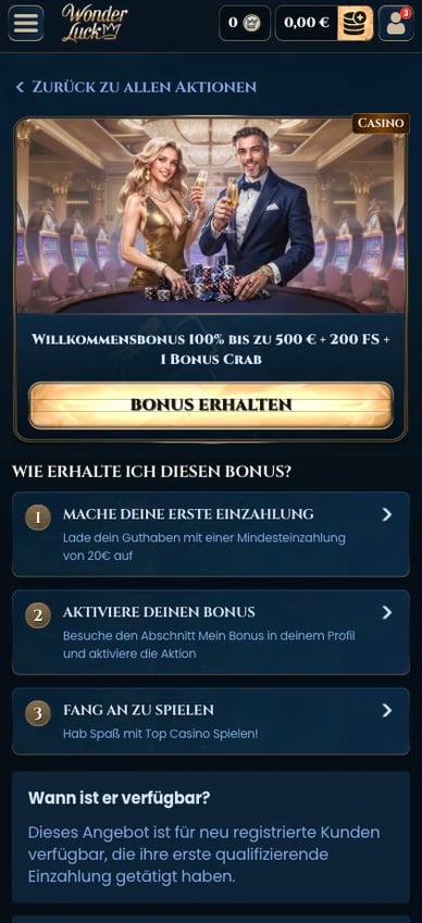 Wonder Luck Casino Welcome Bonus