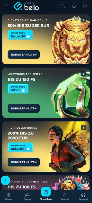 Boni im Casino Casinobello