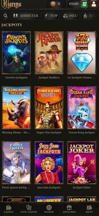 Jackpot-Slots in Online Casino Kyngs-Casino Jackpot Spiele