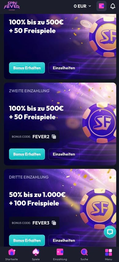Willkommensbonus Willkommensbonusangebot in Spinfever Online Casino