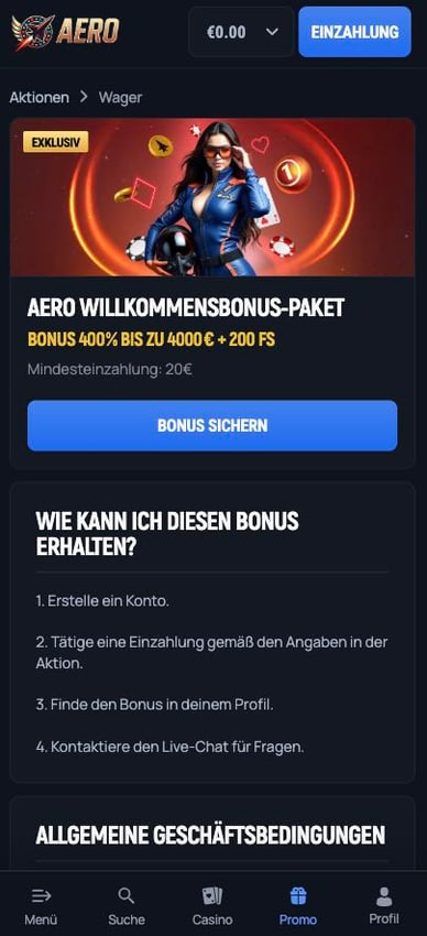 Willkommenspaket Casino Aerobet