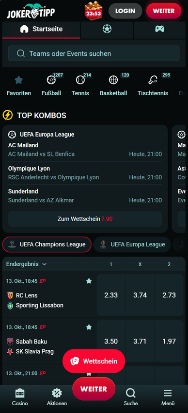 Sportwetten im Casino Sport im Casino JokerTipp