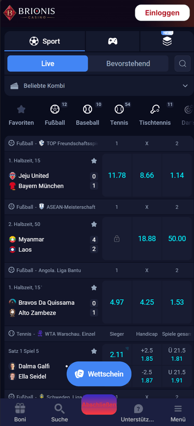 Sportwetten im Casino Sport im Brionis Online-Casino