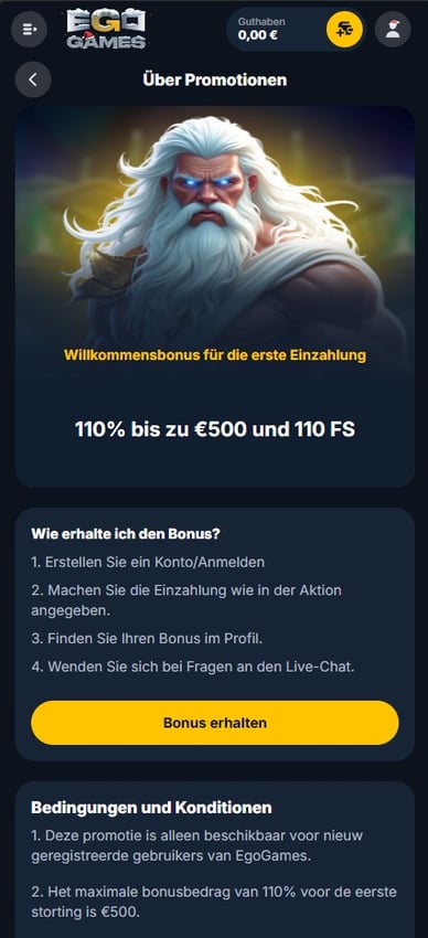 Willkommensbonus Casino Willkommensangebot Egogames Casino