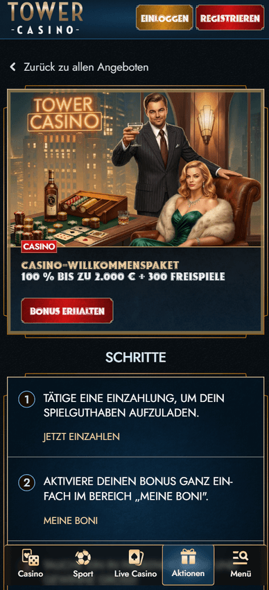 Willkommenboni im Casino Willkommenbonus im Casino Tower