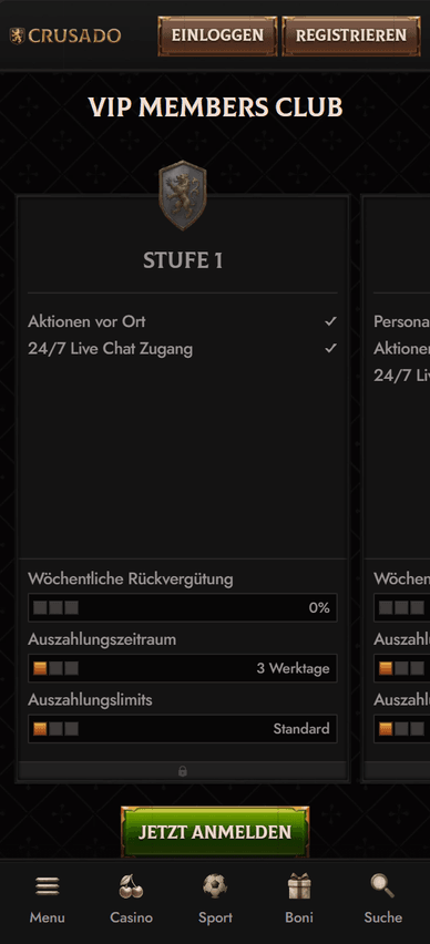 Treueprogramm im Casino VIP Club im Crusado Online Casino