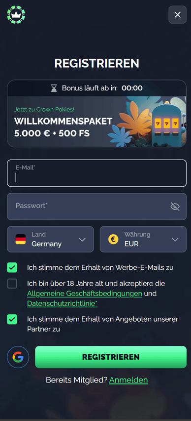 Anmeldung im Casino Registrieren im Crown Pokies Casino