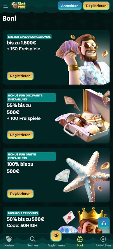 Boni im Casino Slotrize