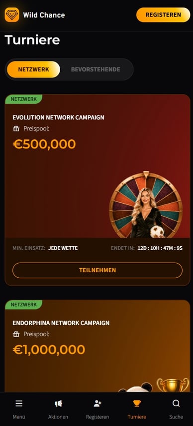 Casino mit Turnierbereich Turniere im Wild Chance Casino