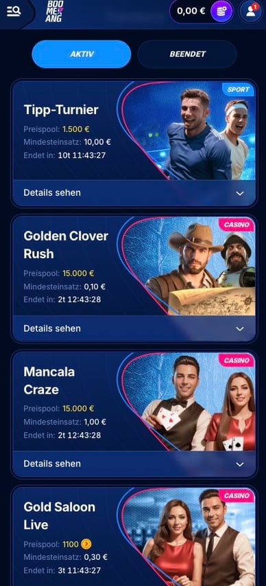 Turniere BoomerangBet