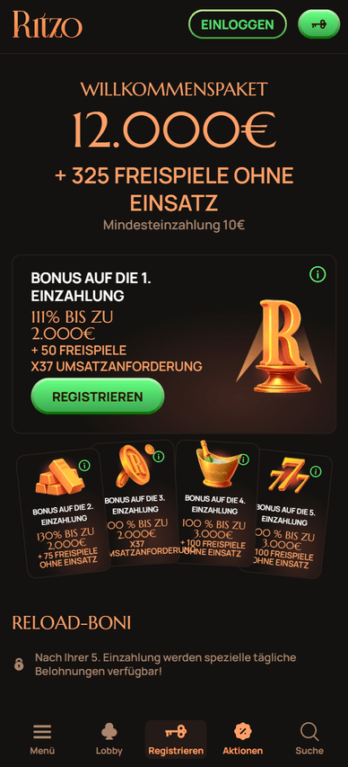 Willkomenboni im Casino Willkomenbonus im Ritzo-Casino