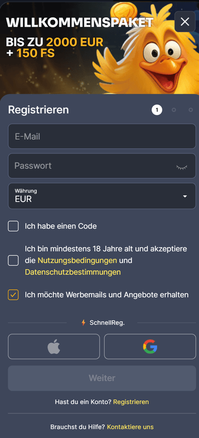 Registrierung im Casino Regestrieren im Kokobet Casino