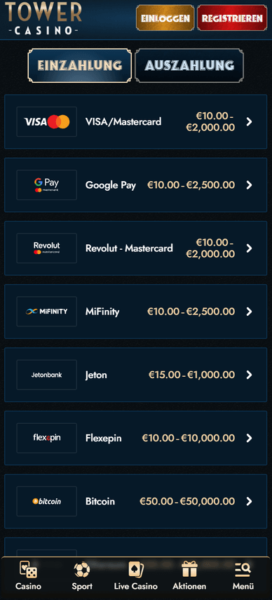 Einzahlung im Casino Einzahlung im Casino Online Tower