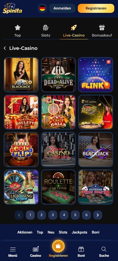 Casino Online mit Live Dealer Spinita Live Casino