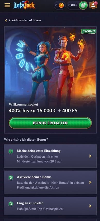Willkommensbonus Paket Casino Willkommensbonus im Lolajack-Casino