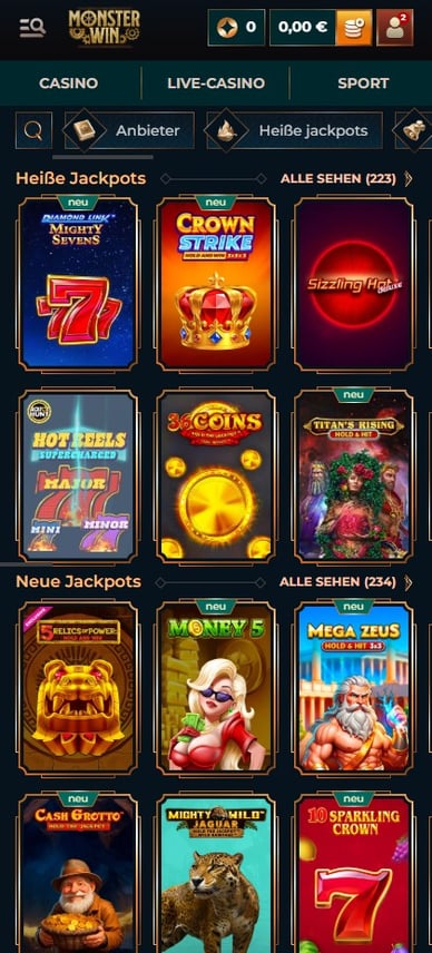 Casinomonsterwin Jackpot Spiele