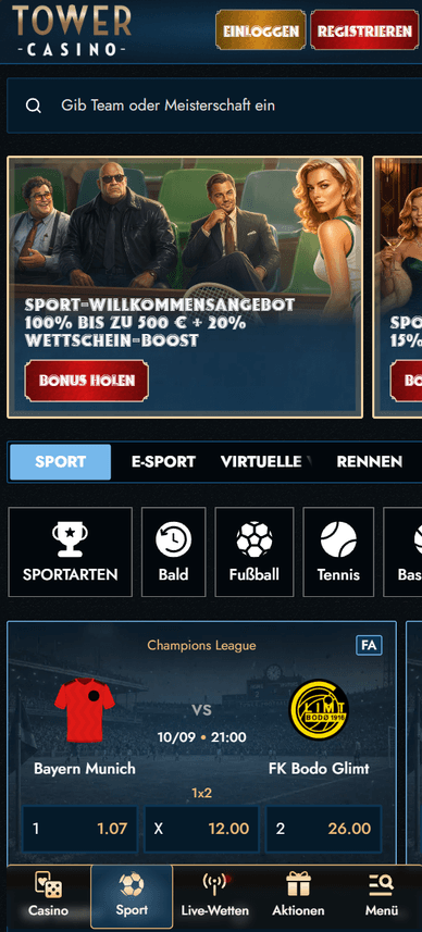 Sportwetten im Casino Sport im Tower-Online-Casino