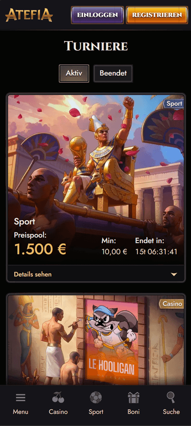 Casino mit Turnierbereich Turniere im Atefia Casino