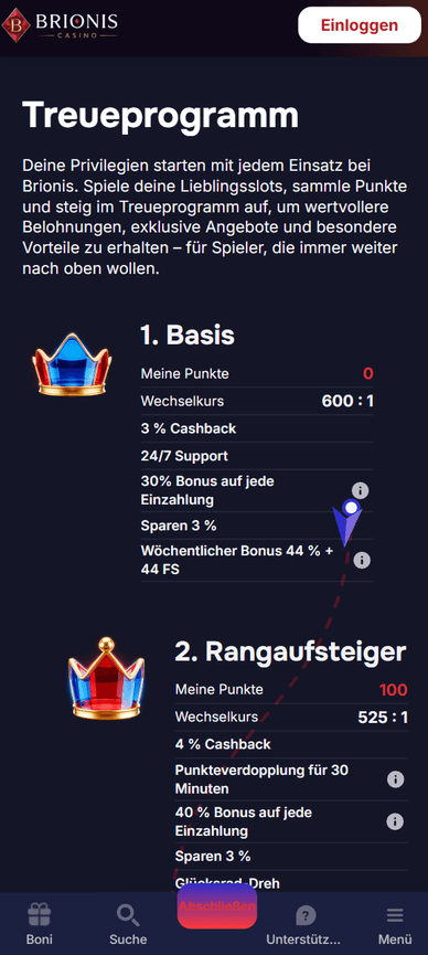 Treueprogramm im Casino Treueprogramm im Online Casino Brionis