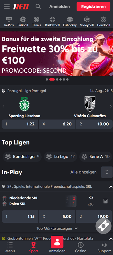 Sport im Casino Sportwetten im 1Red Online Casino